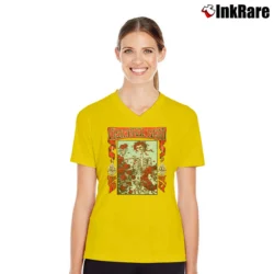 Women’s Grateful Dead Graphic Family Dog Rhino Entertainment V-Neck Tee in yellow | Chic Neckline, Soft Texture