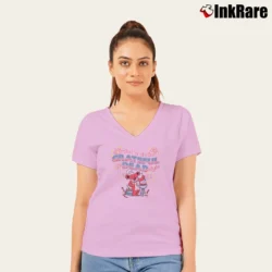 Women’s Grateful Dead Grillin N Chillin Vintage Rare V-Neck Tee in light pink | Chic Neckline, Soft Texture