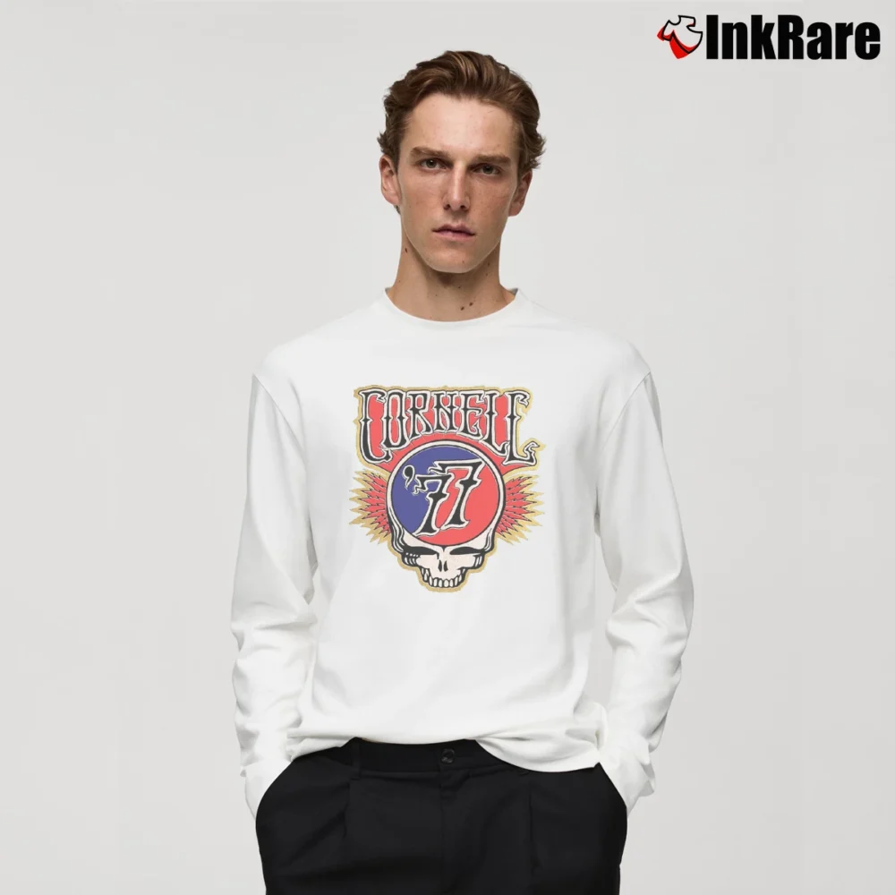 Men’s Grateful Dead Ithaca Rose Skull Logo Long-Sleeve Shirt in white | Sleek, Lightweight, Year-Round Wear