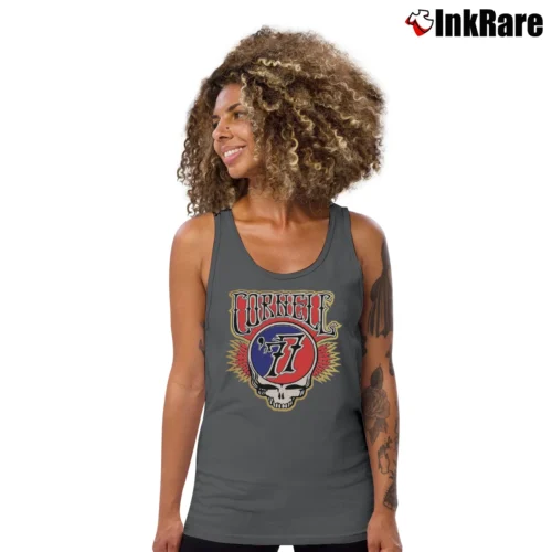 Grateful Dead Ithaca Rose Skull Logo Women’s Essential Tank in charcoal – Summer Ready Women’s Grateful Dead Ithaca Rose Skull Logo Tank Top in charcoal | Lightweight, Movement-Friendly