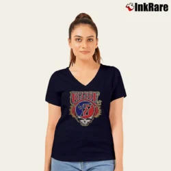 Women’s Grateful Dead Ithaca Rose Skull Logo V-Neck Tee in navy | Chic Neckline, Soft Texture
