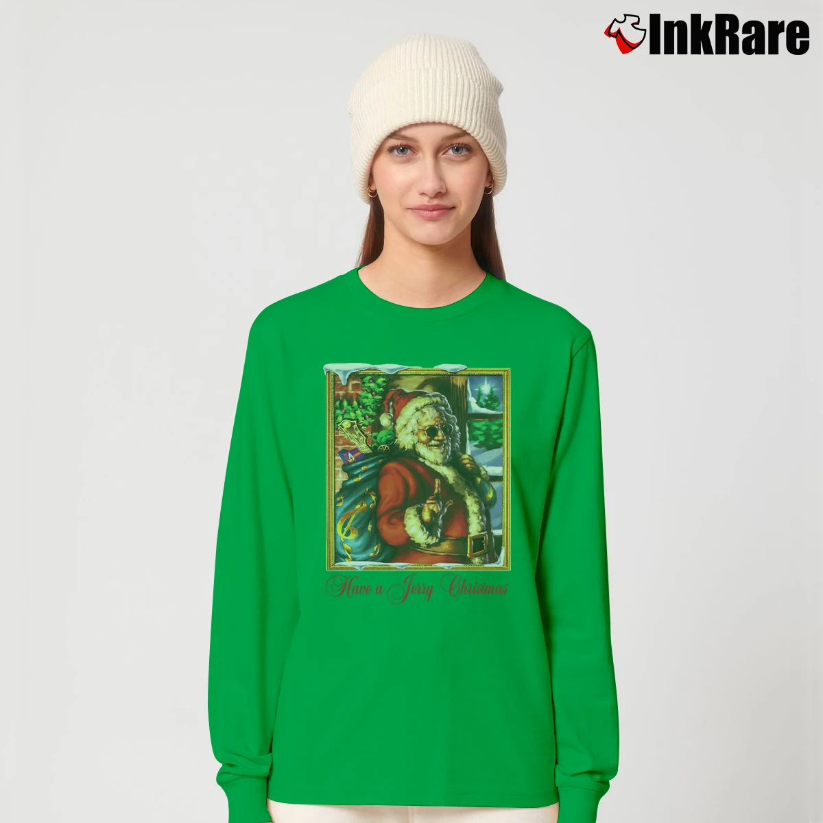 Women’s Grateful Dead Jerry Christmas Long-Sleeve Top in irish green | Sleek, Versatile, All-Season