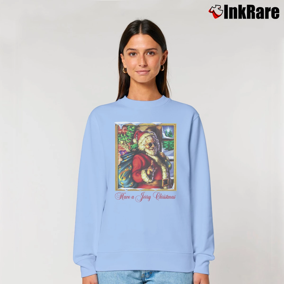 Women’s Grateful Dead Jerry Christmas Relaxed Sweatshirt in light blue | Soft, Laid-Back Vibe