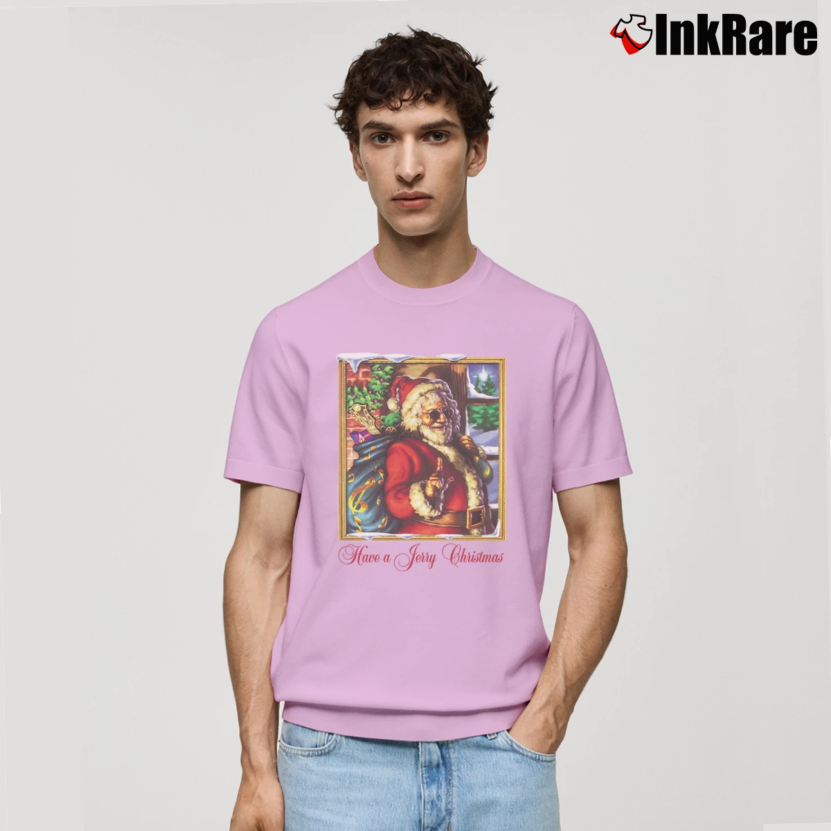 Men’s Grateful Dead Jerry Christmas Classic T-Shirt in light pink | Soft, Breathable Everyday Wear