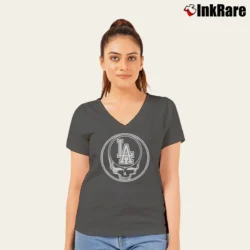 Women’s Grateful Dead Los Angeles Lakers Shakedown Lot V-Neck Tee in charcoal | Chic Neckline, Soft Texture
