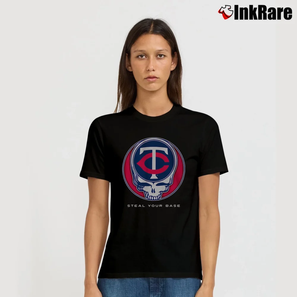 Women’s Grateful Dead Minnesota Twins Steal Your Base Rare Classic Unique Band Signature T-Shirt in black | Soft, Flattering Fit