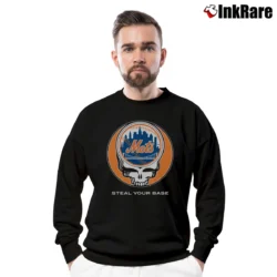 Men’s Grateful Dead New York Mets Steal Your Base Crewneck Sweatshirt in black | Cozy Fabric, Clean Style