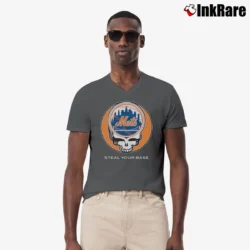 Men’s Grateful Dead New York Mets Steal Your Base V-Neck Tee in charcoal | Sharp, Breathable, Everyday Staple