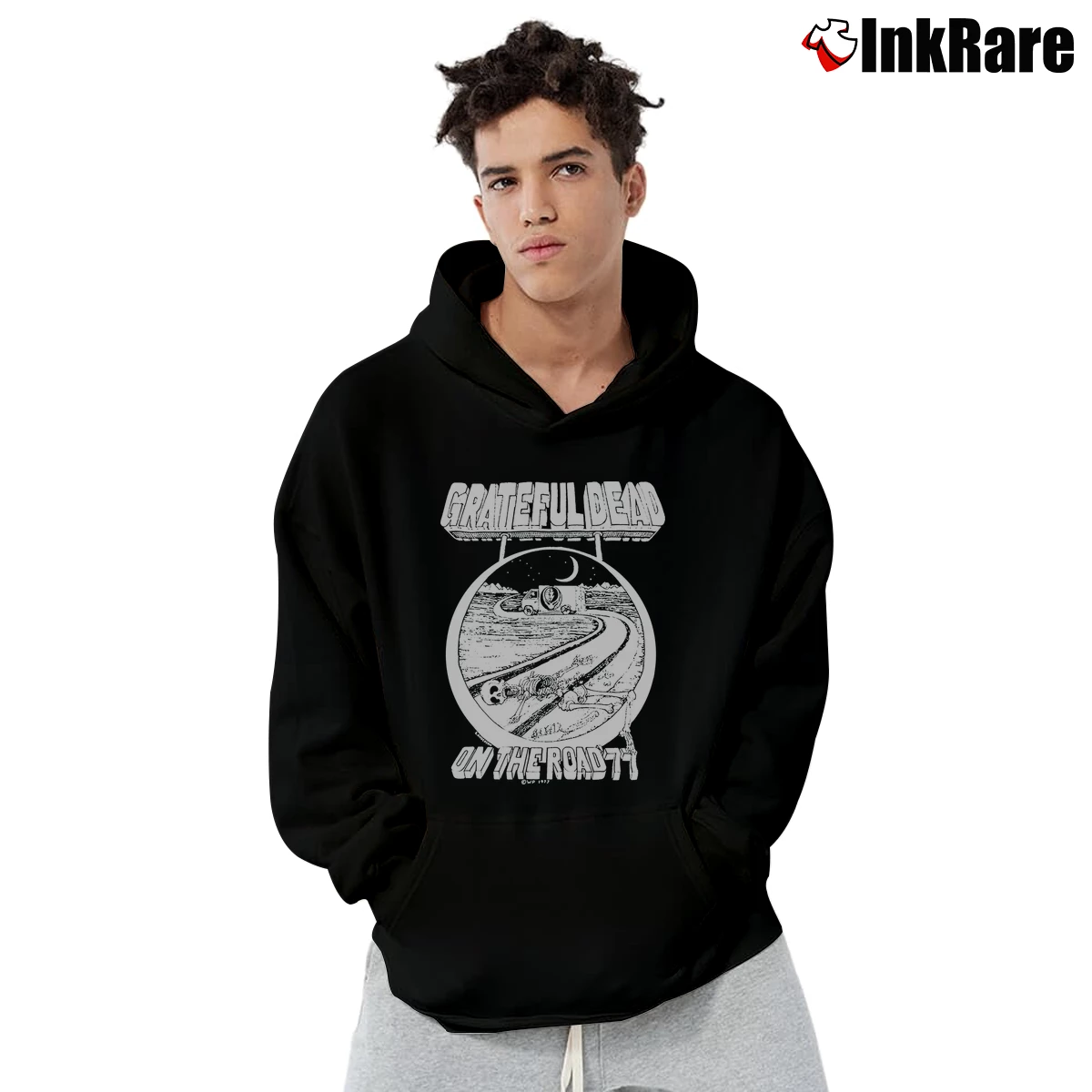 Men’s Grateful Dead On The Road 1977 Concert Pullover Hoodie in black | Cozy, Durable, Modern Fit
