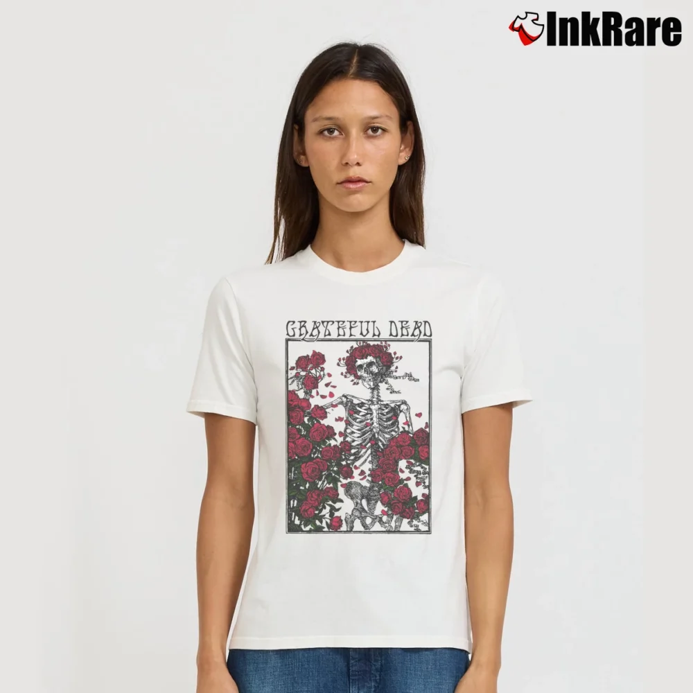 Women’s Grateful Dead Rose Signature T-Shirt in white | Soft, Flattering Fit
