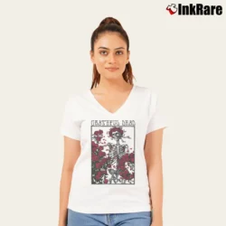 Women’s Grateful Dead Rose V-Neck Tee in white | Chic Neckline, Soft Texture