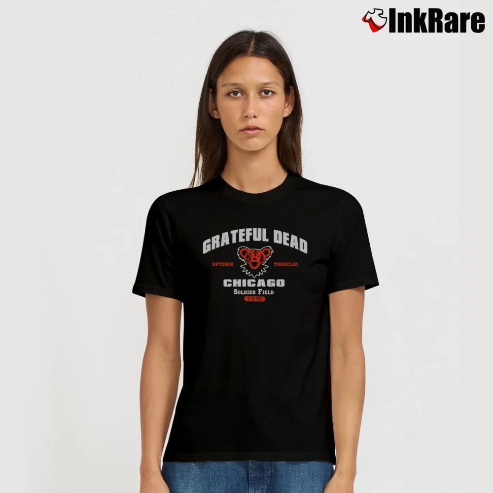 Women’s Grateful Dead Soldier Field Bear Chicago July 9 1995 Signature T-Shirt in black | Soft, Flattering Fit