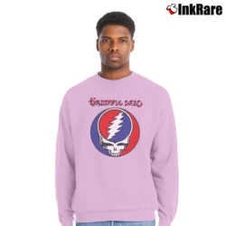 Men’s Grateful Dead Steal Your Face Fashion Walk for Rock Fans Crewneck Sweatshirt in light pink | Cozy Fabric, Clean Style