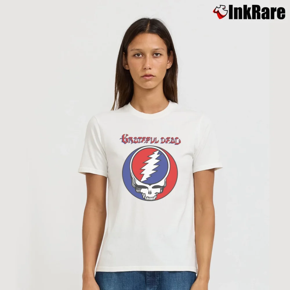Women’s Grateful Dead Steal Your Face Fashion Walk for Rock Fans Signature T-Shirt in white | Soft, Flattering Fit