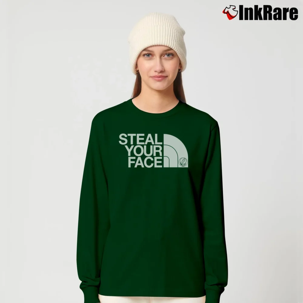 Women’s Grateful Dead Steal Your Face Jerry Garcia Northface Long-Sleeve Top in forest green | Sleek, Versatile, All-Season
