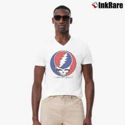 Men’s Grateful Dead Steal Your Face Vintage Rare for Rock Fans V-Neck Tee in white | Sharp, Breathable, Everyday Staple