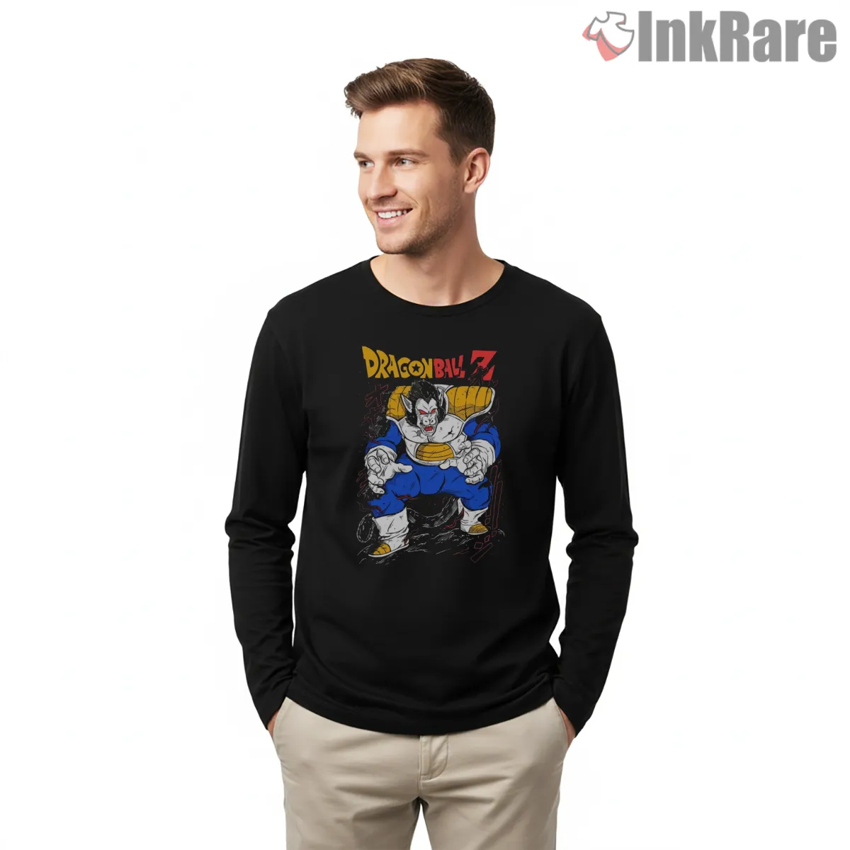 Great Ape Vegeta Saiyan Warrior Long Sleeve Black Great Ape Vegeta Saiyan Warrior Shirt on black long sleeve shirt for men graphic tee