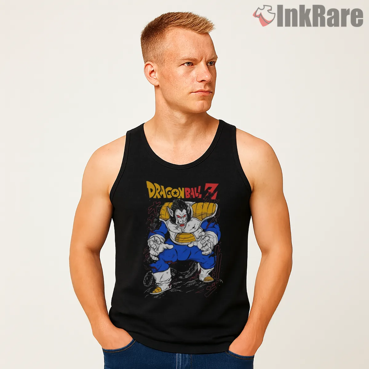 Great Ape Vegeta Saiyan Warrior Tank Top Black Great Ape Vegeta Saiyan Warrior Shirt on black tank top for men graphic tee