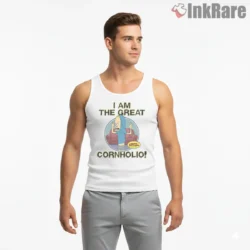 Great Cornholio Living Room Cartoon Shirt on white tank top for men graphic tee