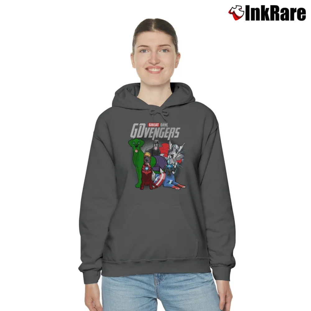 Women’s Great Dane Avengers Endgame Marvel Parody Cozy Hoodie in charcoal | Warm, Structured, Stylish