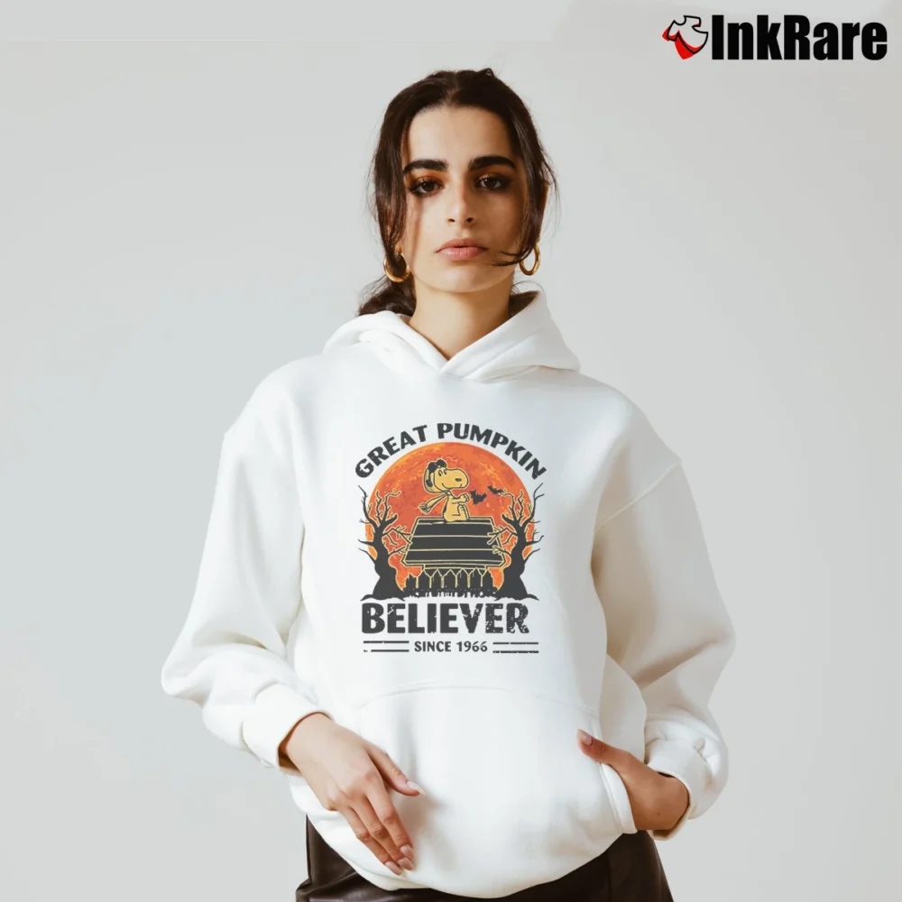Women’s Great Pumpkin Believer Since 1966 Snoopy Halloween Cozy Hoodie in white | Warm, Structured, Stylish