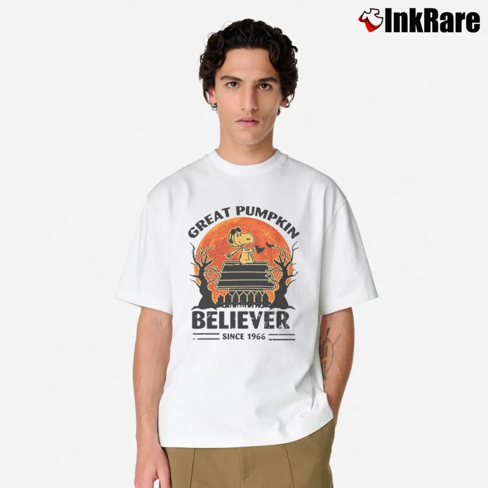 Men’s Great Pumpkin Believer Since 1966 Snoopy Halloween Classic T-Shirt in white | Soft, Breathable Everyday Wear