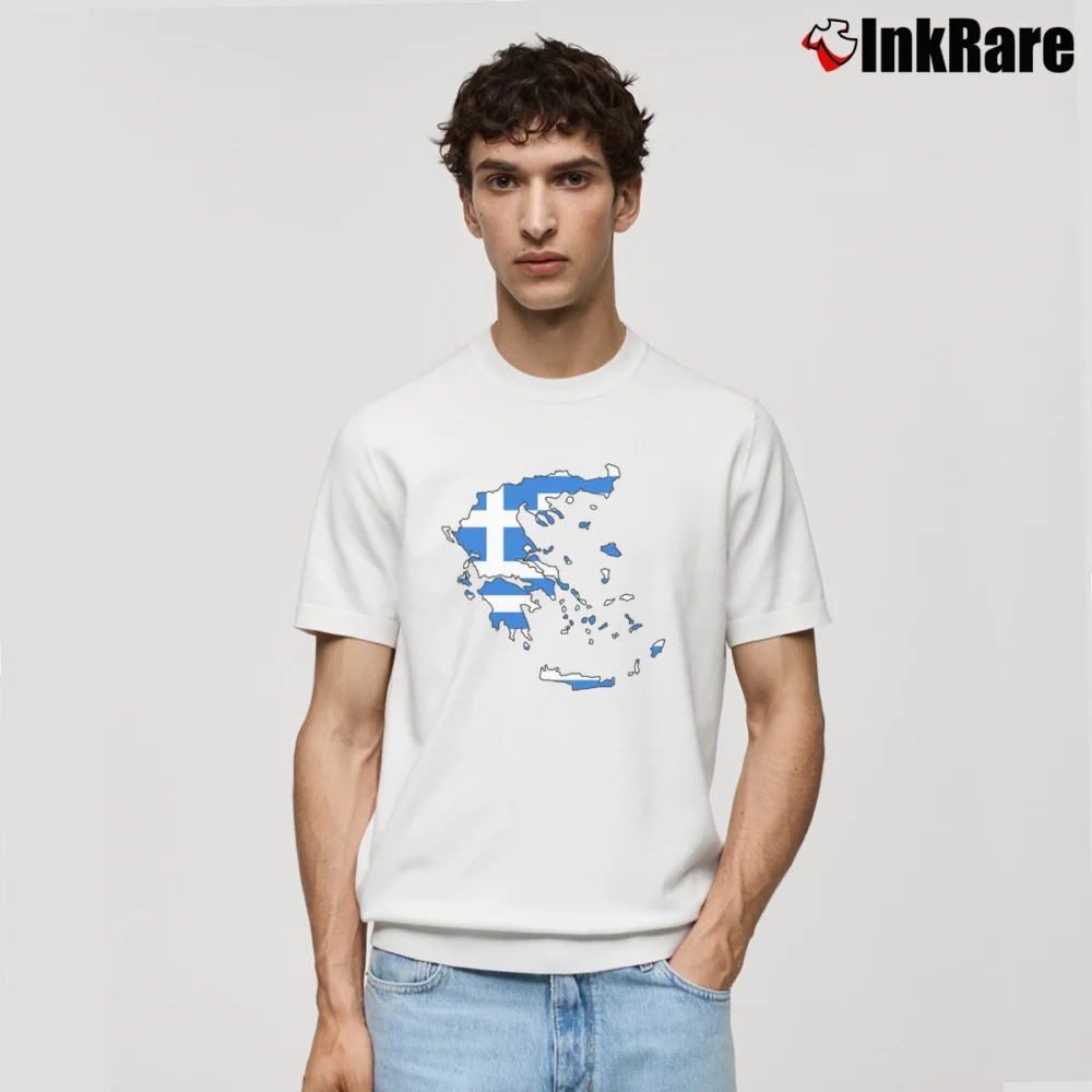 Men’s Greece Map With Greek Flag Classic T-Shirt in white | Soft, Breathable Everyday Wear