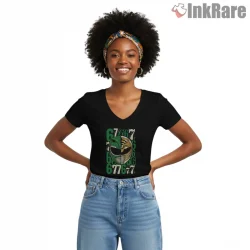 Green And White Ranger Dual Helmet Graphic Shirt on black v-neck shirt for women graphic tee