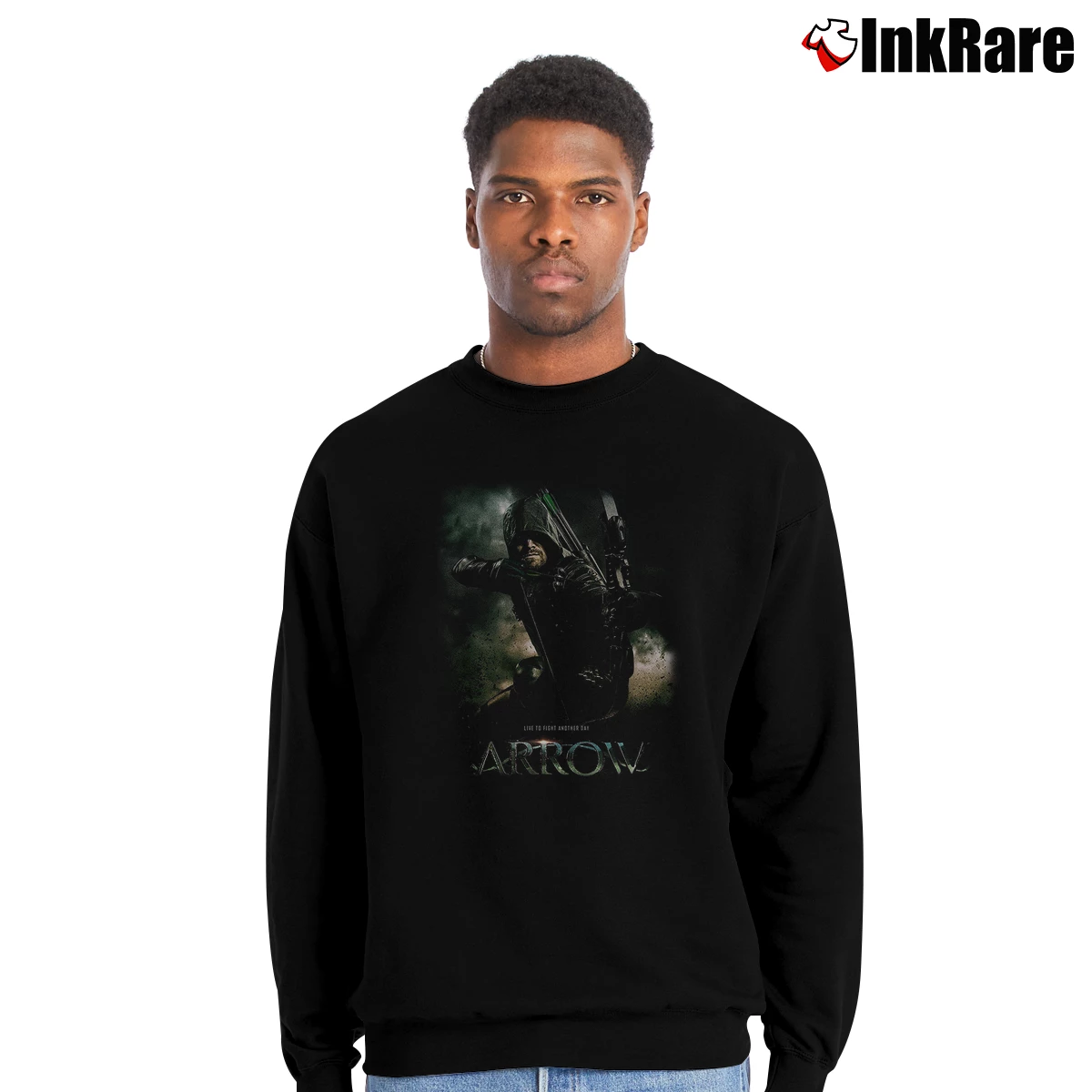 Men’s Green Arrow Tv Show Crewneck Sweatshirt in black | Cozy Fabric, Clean Style