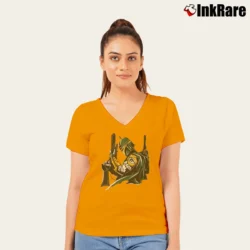 Women’s Green Bay Packers Boba Fett Star Wars Football V-Neck Tee in orange | Chic Neckline, Soft Texture