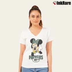Women’s Green Bay Packers Football Mimi Mouse Walt Disney V-Neck Tee in white | Chic Neckline, Soft Texture