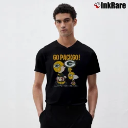 Men’s Green Bay Packers Go Pack Go Snoopy V-Neck Tee in black | Sharp, Breathable, Everyday Staple