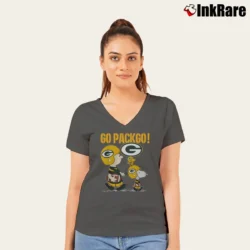 Women’s Green Bay Packers Go Pack Go Snoopy V-Neck Tee in charcoal | Chic Neckline, Soft Texture