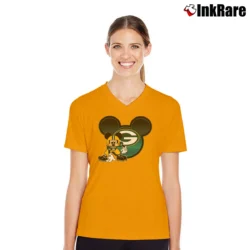 Women’s Green Bay Packers Mickey Mouse Disney Football V-Neck Tee in orange | Chic Neckline, Soft Texture