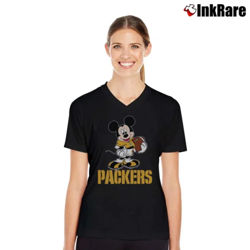 Green Bay Packers Mickey Mouse Super Bowl Fan Women’s V-Neck Tee in black – Flattering Fit Women’s Green Bay Packers Mickey Mouse Super Bowl Fan V-Neck Tee in black | Chic Neckline, Soft Texture