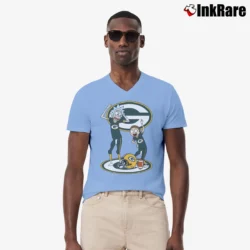 Men’s Green Bay Packers Rick And Morty Funny Football V-Neck Tee in light blue | Sharp, Breathable, Everyday Staple