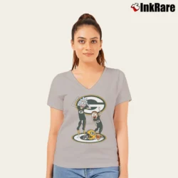 Women’s Green Bay Packers Rick And Morty Funny Football V-Neck Tee in sport grey | Chic Neckline, Soft Texture