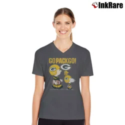 Women’s Green Bay Packers Snoopy Charlie Brown 80s 90s V-Neck Tee in charcoal | Chic Neckline, Soft Texture
