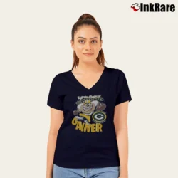 Women’s Green Bay Packers Taz Looney Tunes NFL V-Neck Tee in navy | Chic Neckline, Soft Texture