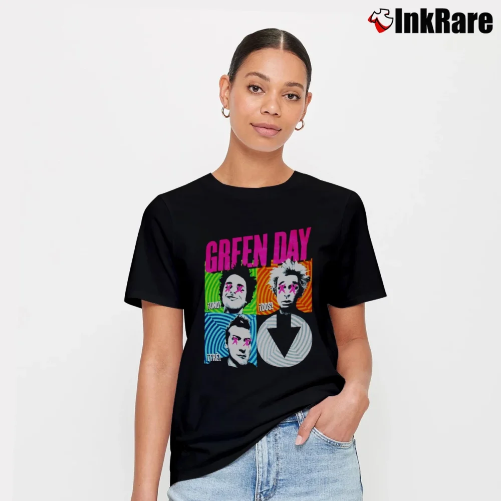 Women’s Green Day Spiral Band Graphic Signature T-Shirt in black | Soft, Flattering Fit