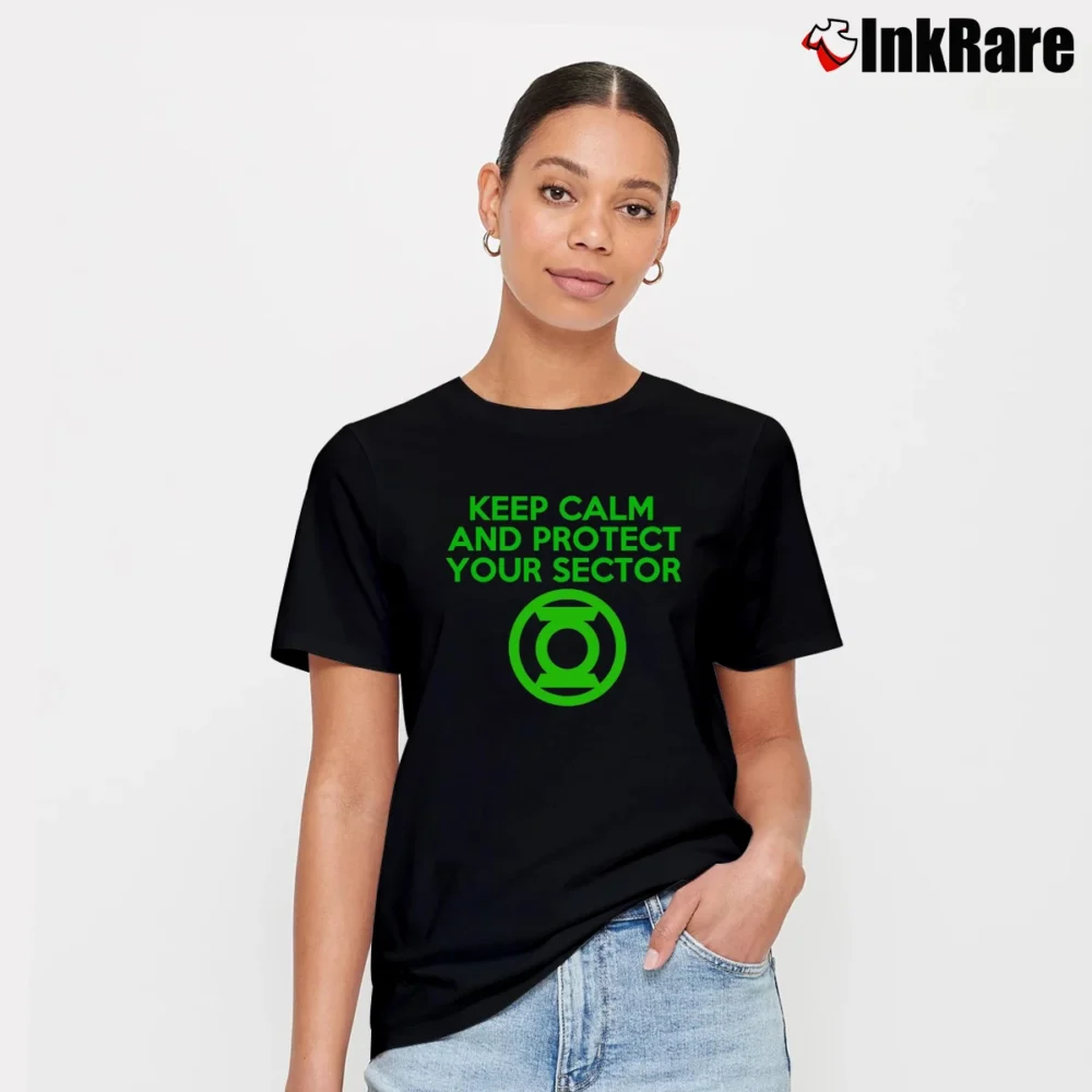 Women’s Green Lantern Keep Calm And Protect Your Sector T-Shirt in black | Soft, Flattering Fit