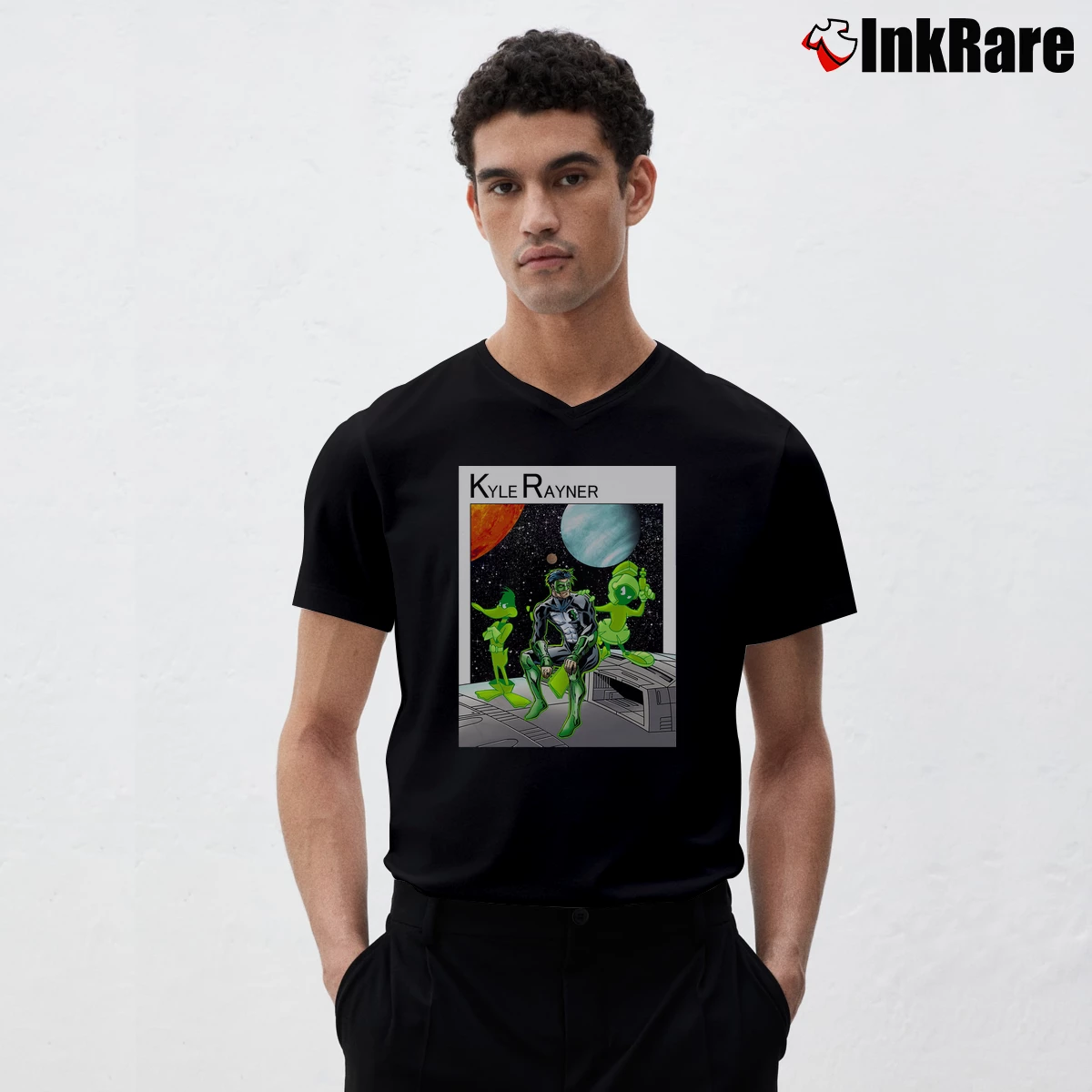 Men’s Green Lantern Kyle Rayner V-Neck Tee in black | Sharp, Breathable, Everyday Staple