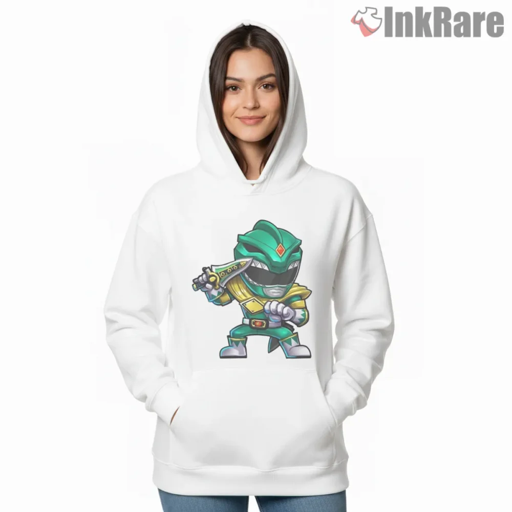 Green Ranger Chibi Dragon Warrior Shirt on white hoodie for women graphic tee