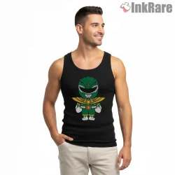 Green Ranger Cute Chibi Hero Cartoon Shirt on black tank top for men graphic tee