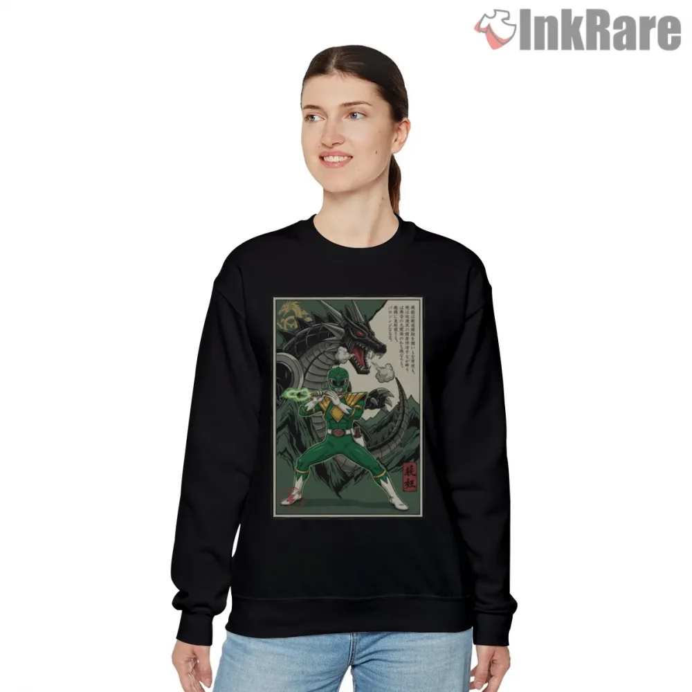 Green Ranger Dragon Guardian Japanese Woodblock Shirt on graphic shirt for women graphic tee