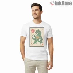 Green Ranger Dragon Samurai Woodblock Shirt on white short sleeve shirt for men graphic tee