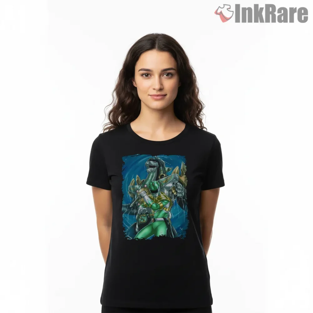 Green Ranger Dragonzord Ocean Battle Shirt on black short sleeve shirt for women graphic tee