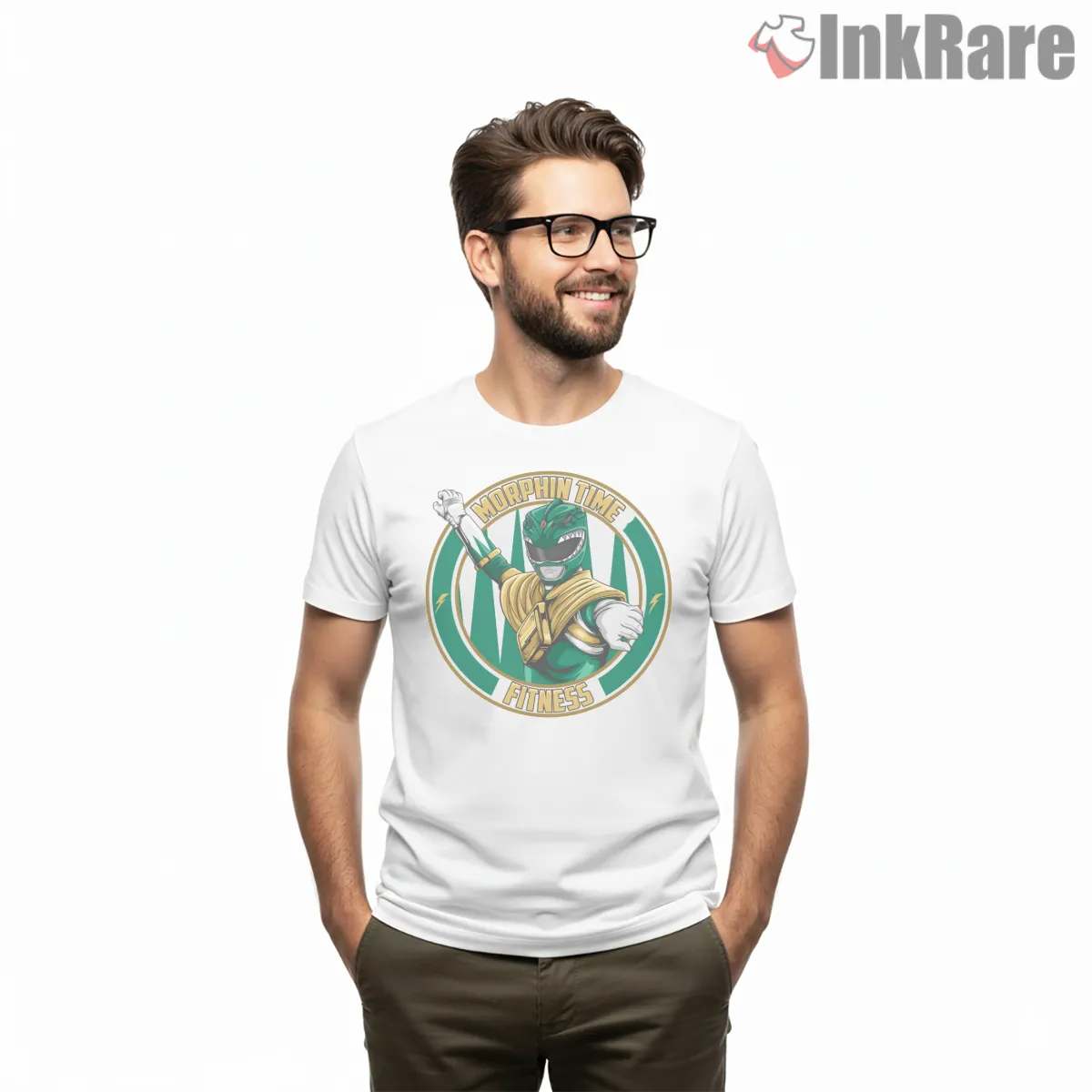 Green Ranger Morphin Time Fitness Short Sleeve White Green Ranger Morphin Time Fitness Shirt on white short sleeve shirt for men graphic tee