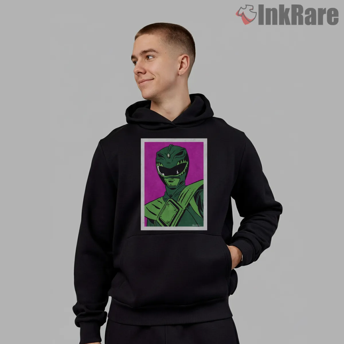 Green Ranger Retro Pop Art Portrait Hoodie Black Green Ranger Retro Pop Art Portrait Shirt on black hoodie for men graphic tee