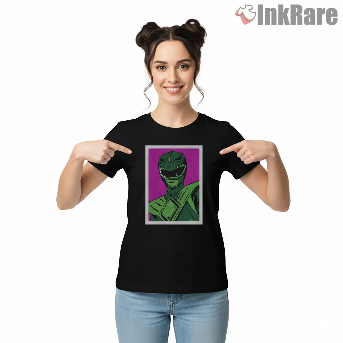 Green Ranger Retro Pop Art Portrait Short Sleeve Black Green Ranger Retro Pop Art Portrait Shirt on black short sleeve shirt for women graphic tee